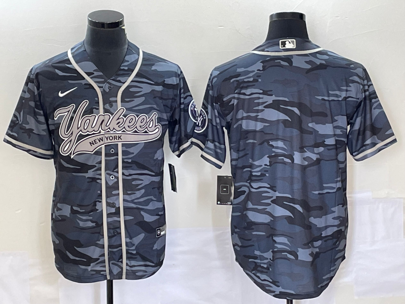 Men's New York Yankees Grey Camouflage Blank Jersey Joint Edition
